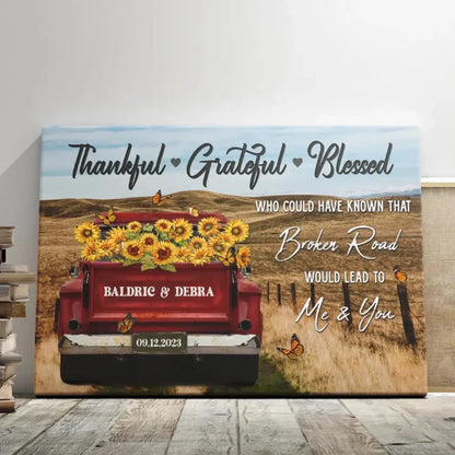 Customized Couple Gifts – Personalized Canvas Print with Rustic Red Truck – Anniversary Gift for Couples, Thankful Grateful Blessed Theme  Ezcustomize