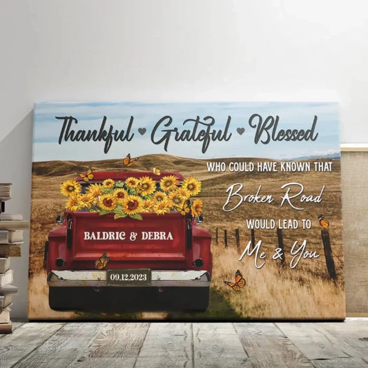 Customized Couple Gifts – Personalized Canvas Print with Rustic Red Truck – Anniversary Gift for Couples, Thankful Grateful Blessed Theme  Ezcustomize