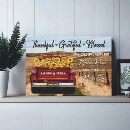 Customized Couple Gifts – Personalized Canvas Print with Rustic Red Truck – Anniversary Gift for Couples, Thankful Grateful Blessed Theme  Ezcustomize