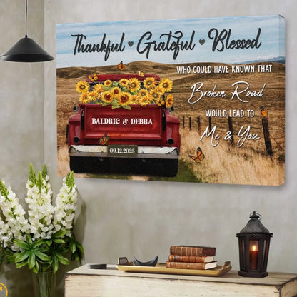 Customized Couple Gifts – Personalized Canvas Print with Rustic Red Truck – Anniversary Gift for Couples, Thankful Grateful Blessed Theme  Ezcustomize
