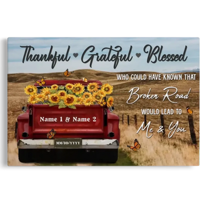 Customized Couple Gifts – Personalized Canvas Print with Rustic Red Truck – Anniversary Gift for Couples, Thankful Grateful Blessed Theme  Ezcustomize