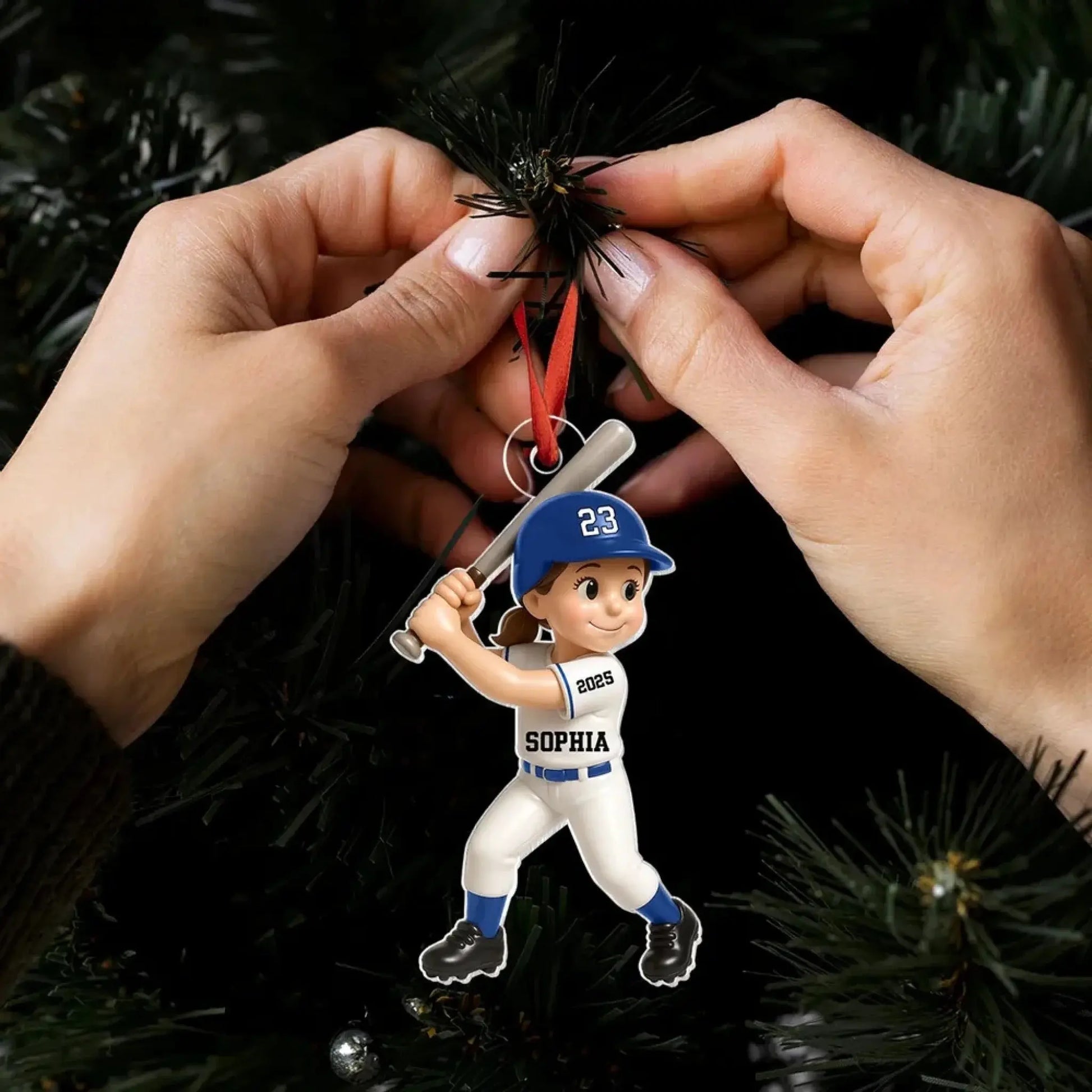 Cute Baseball Player 3D Effect – Personalized Acrylic Flat Ornament – Unique Christmas Gift for Son, Daughter, Grandson, or Granddaughter  Ezcustomize