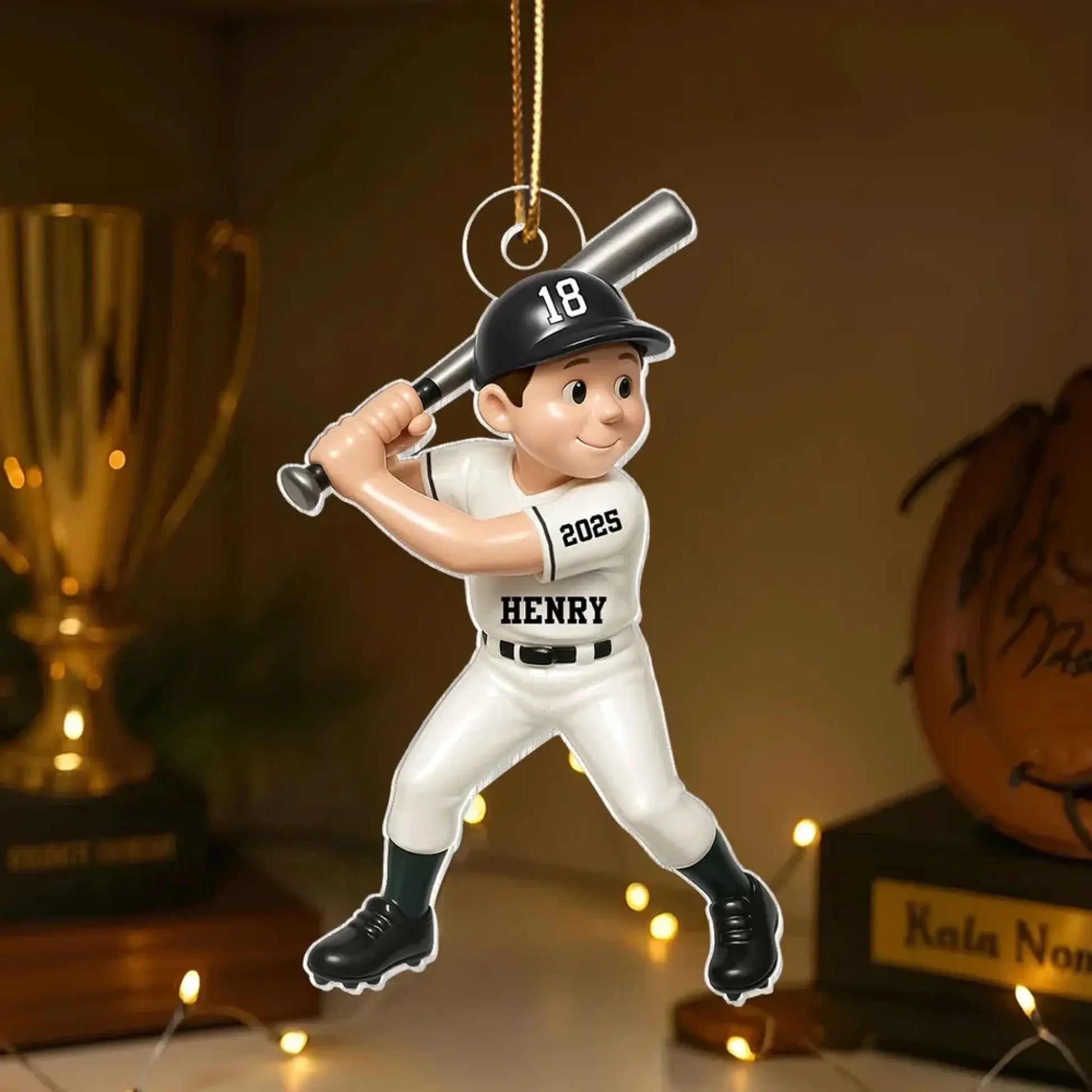 Cute Baseball Player 3D Effect – Personalized Acrylic Flat Ornament – Unique Christmas Gift for Son, Daughter, Grandson, or Granddaughter  Ezcustomize