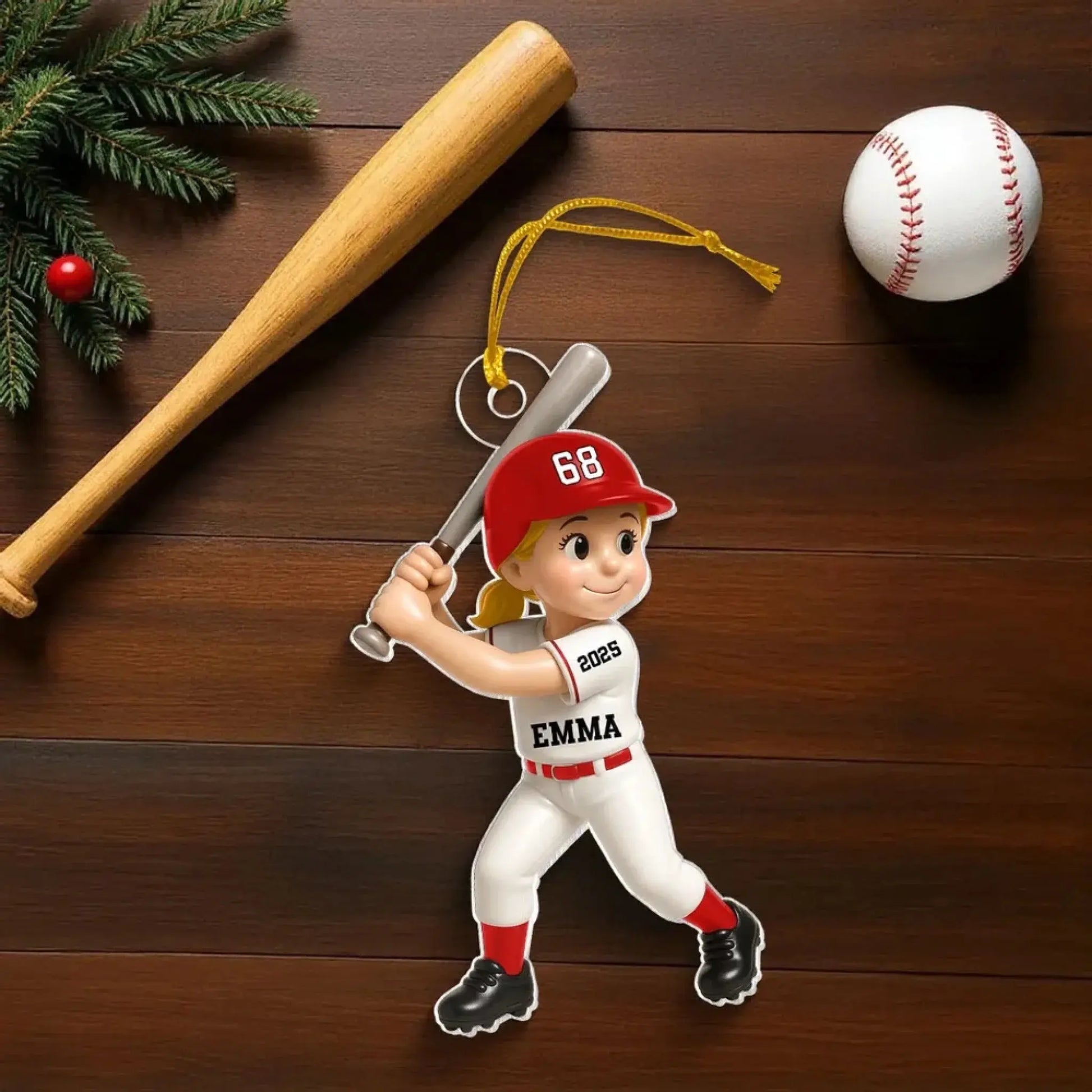 Cute Baseball Player 3D Effect – Personalized Acrylic Flat Ornament – Unique Christmas Gift for Son, Daughter, Grandson, or Granddaughter  Ezcustomize
