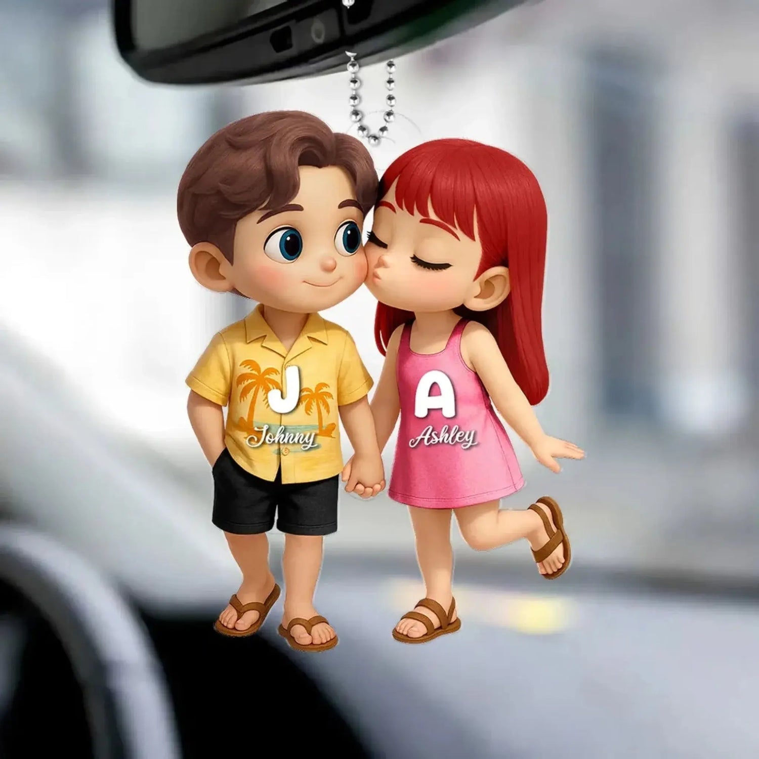 Cute Cartoon Couple Car Hanger – Personalized Summer Acrylic Ornament, Custom Gift for Boyfriend or Girlfriend  Ezcustomize