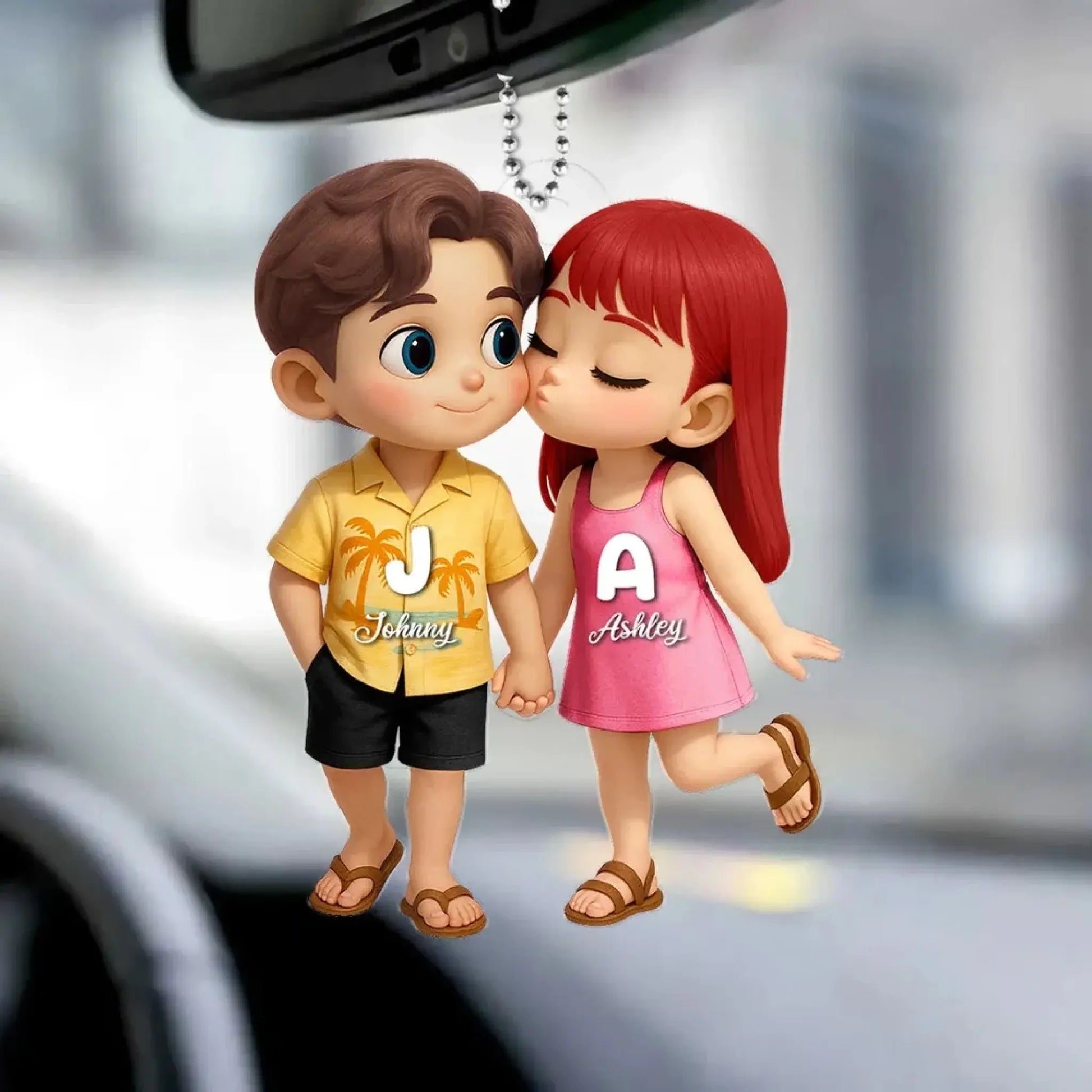 Cute Cartoon Couple Car Hanger – Personalized Summer Acrylic Ornament, Custom Gift for Boyfriend or Girlfriend  Ezcustomize