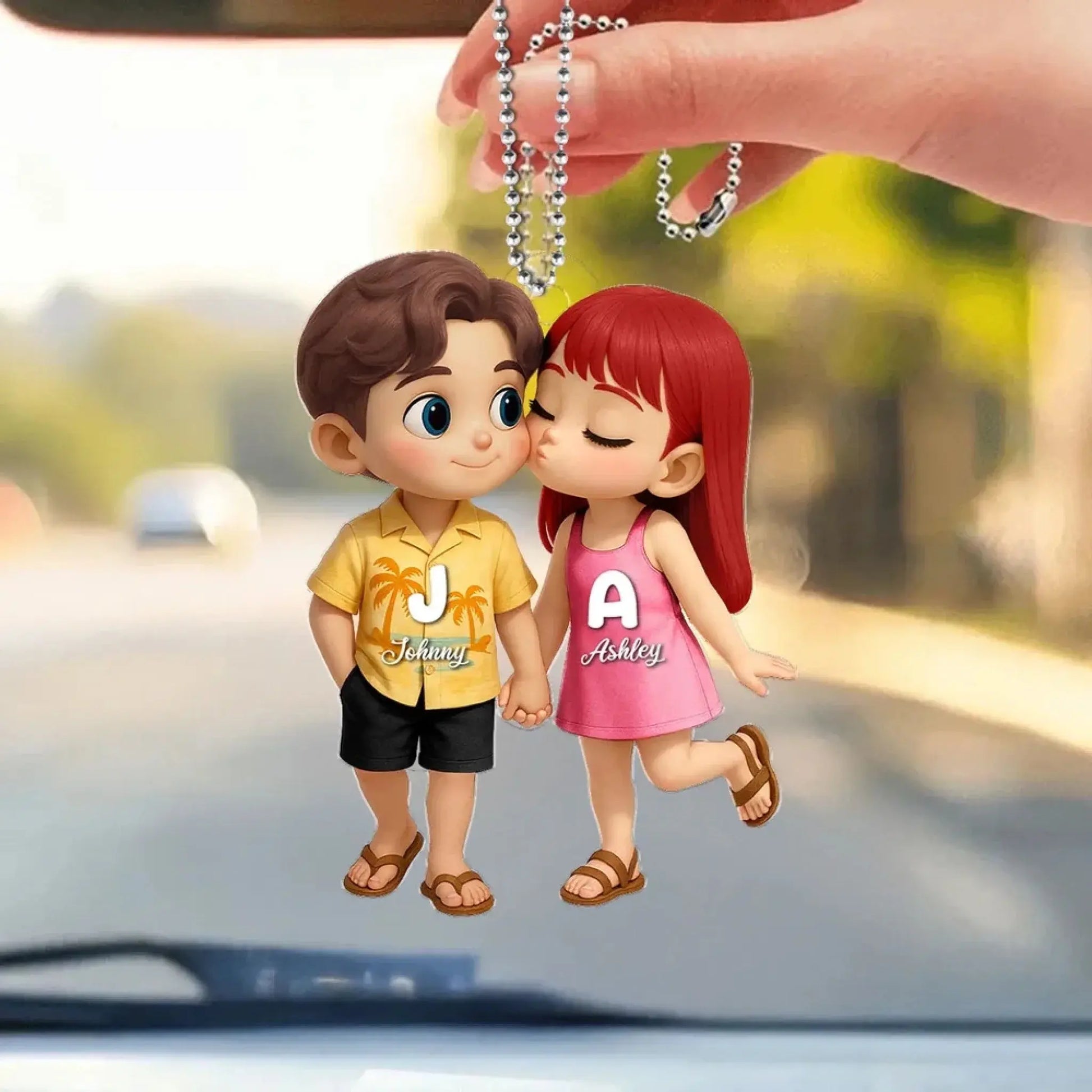 Cute Cartoon Couple Car Hanger – Personalized Summer Acrylic Ornament, Custom Gift for Boyfriend or Girlfriend  Ezcustomize