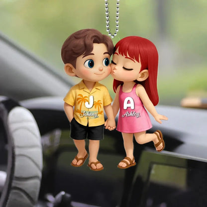 Cute Cartoon Couple Car Hanger – Personalized Summer Acrylic Ornament, Custom Gift for Boyfriend or Girlfriend  Ezcustomize