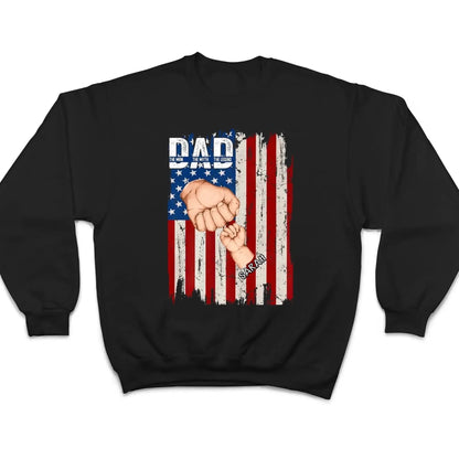 Dad Fist Bump Shirt with Kids' Names – Personalized American Flag T-Shirt, Gift for Dad or Grandpa, Father's Day Custom Tee  Ezcustomize