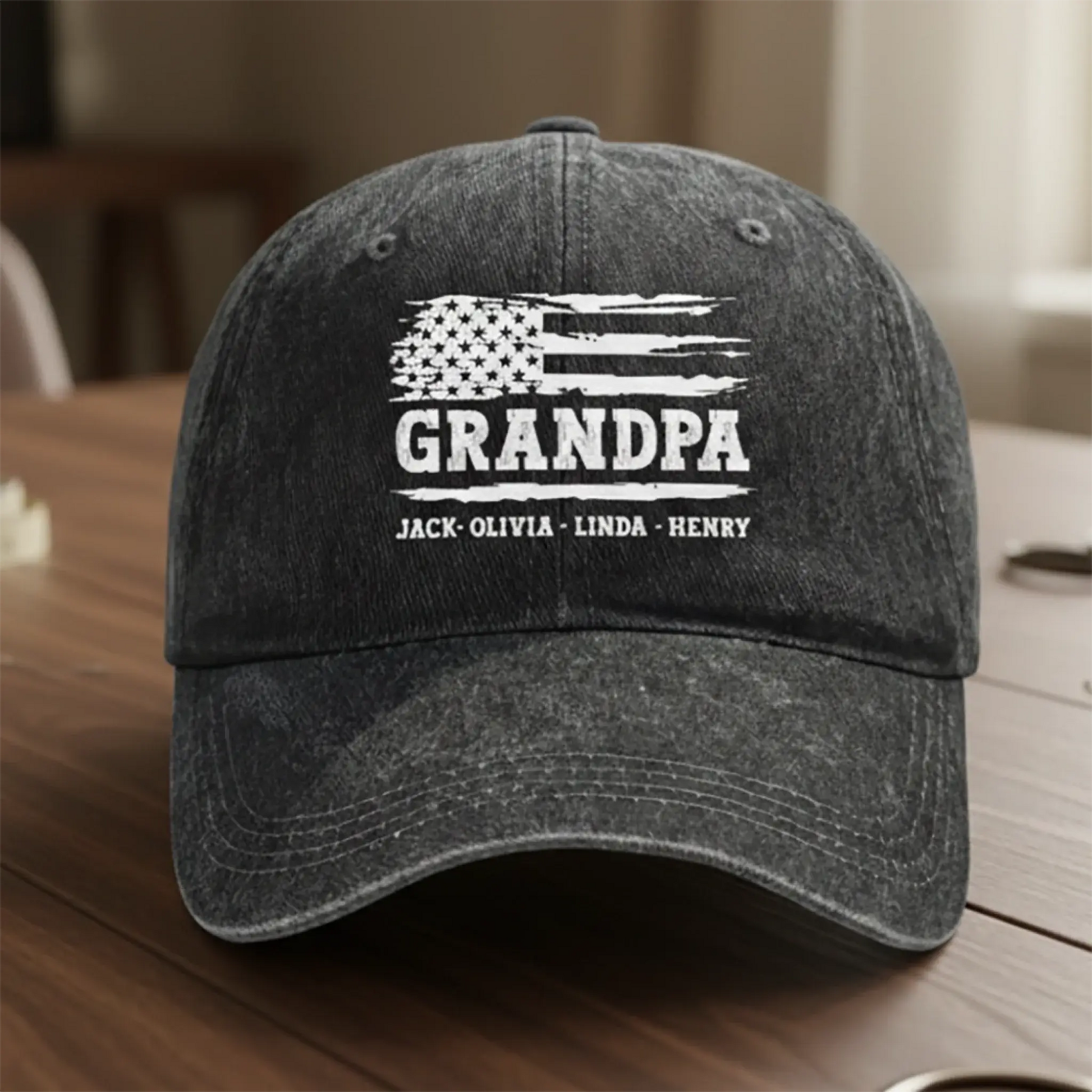 Dad/Grandpa USA Flag Hat – Personalized Distressed Denim Cap – Patriotic Gift for Dad/Grandpa  Ezcustomize