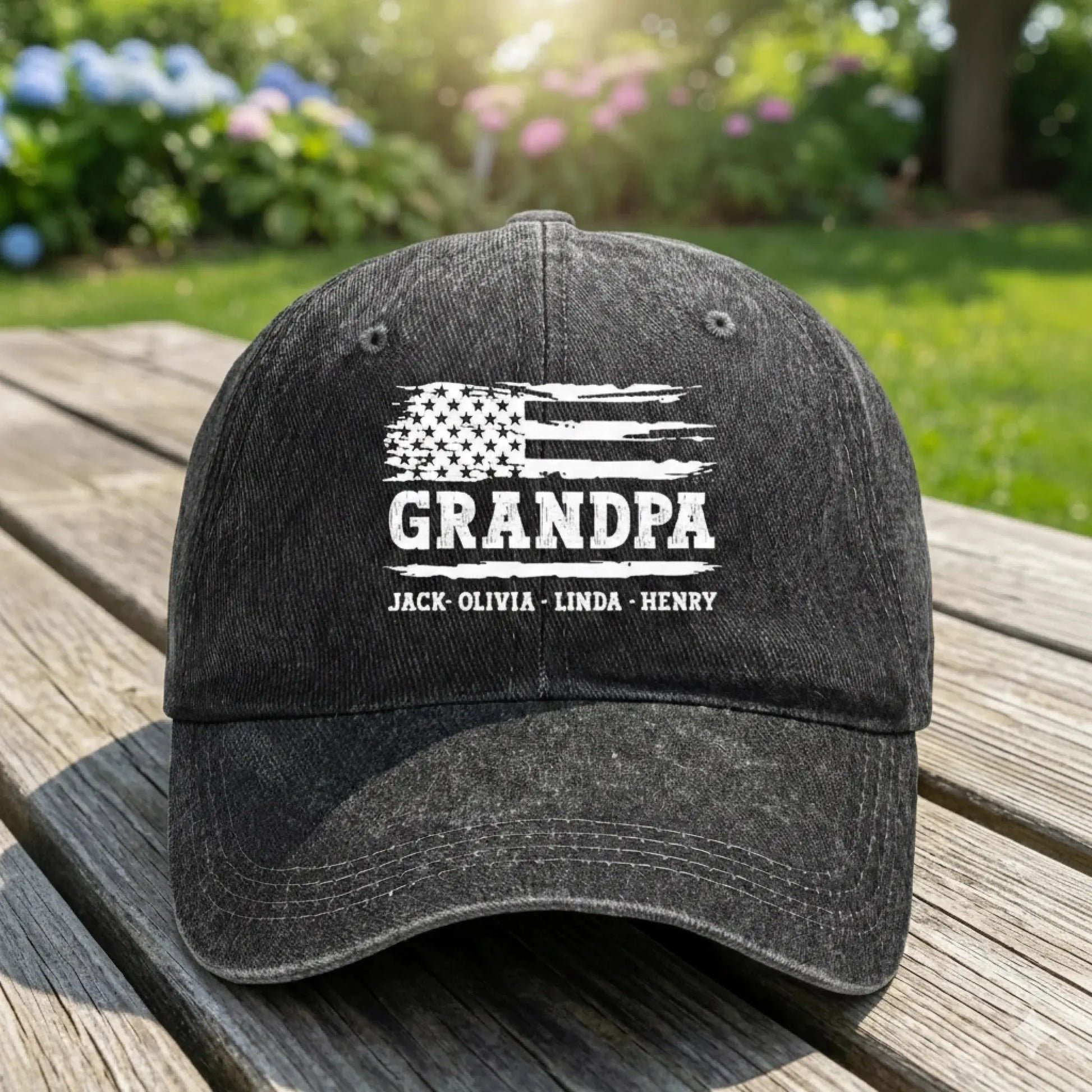 Dad/Grandpa USA Flag Hat – Personalized Distressed Denim Cap – Patriotic Gift for Dad/Grandpa  Ezcustomize