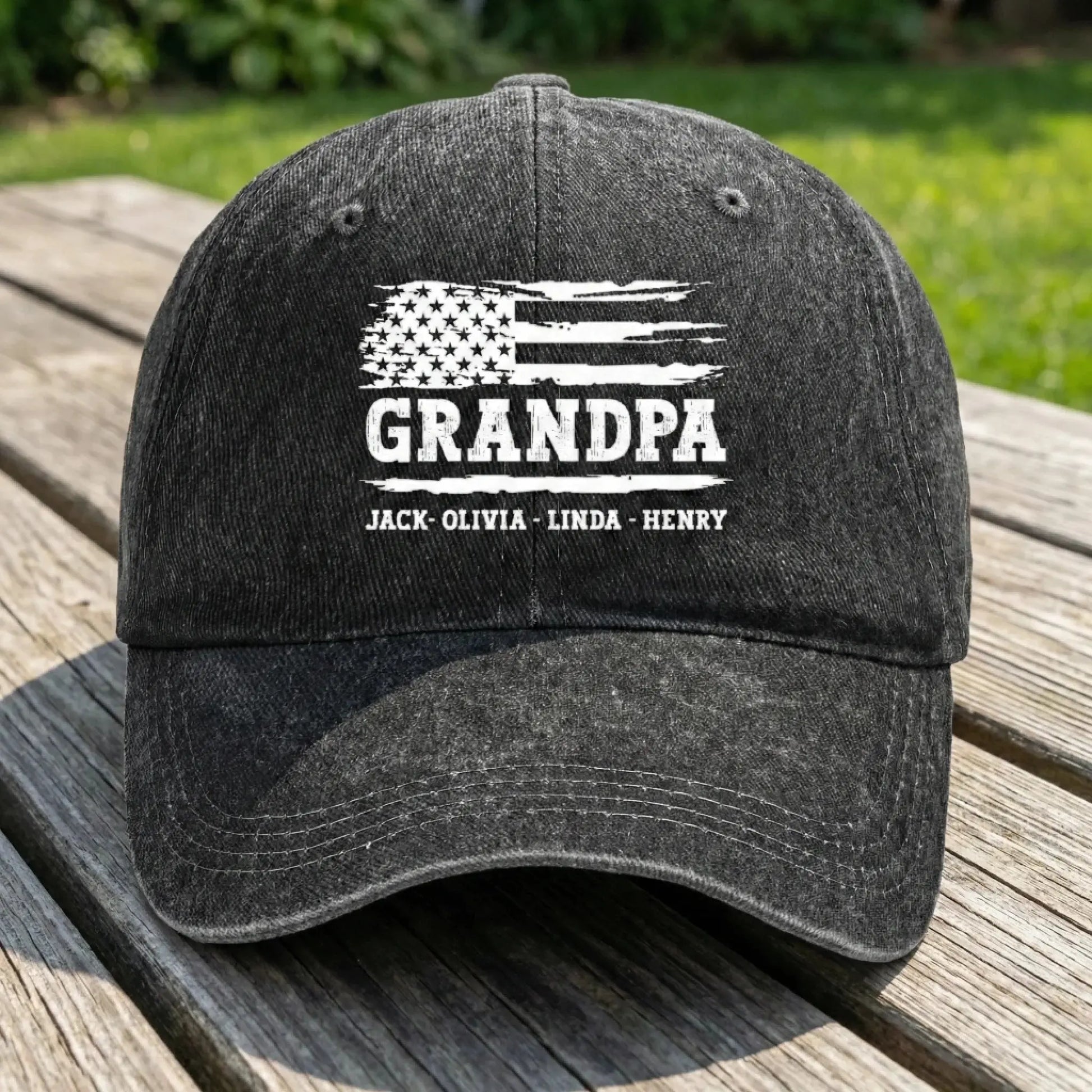 Dad/Grandpa USA Flag Hat – Personalized Distressed Denim Cap – Patriotic Gift for Dad/Grandpa  Ezcustomize