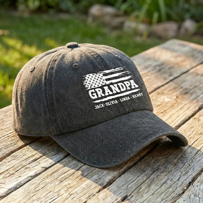 Dad/Grandpa USA Flag Hat – Personalized Distressed Denim Cap – Patriotic Gift for Dad/Grandpa  Ezcustomize