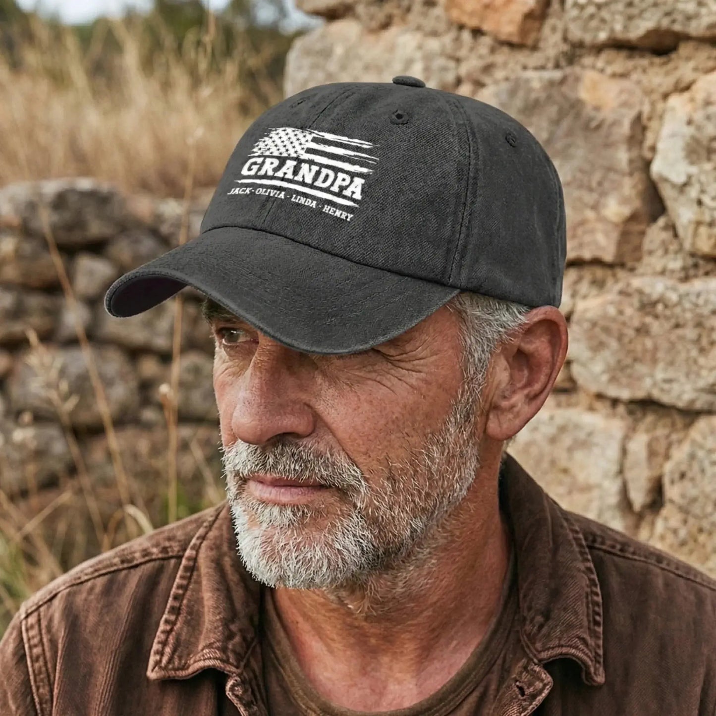 Dad/Grandpa USA Flag Hat – Personalized Distressed Denim Cap – Patriotic Gift for Dad/Grandpa  Ezcustomize