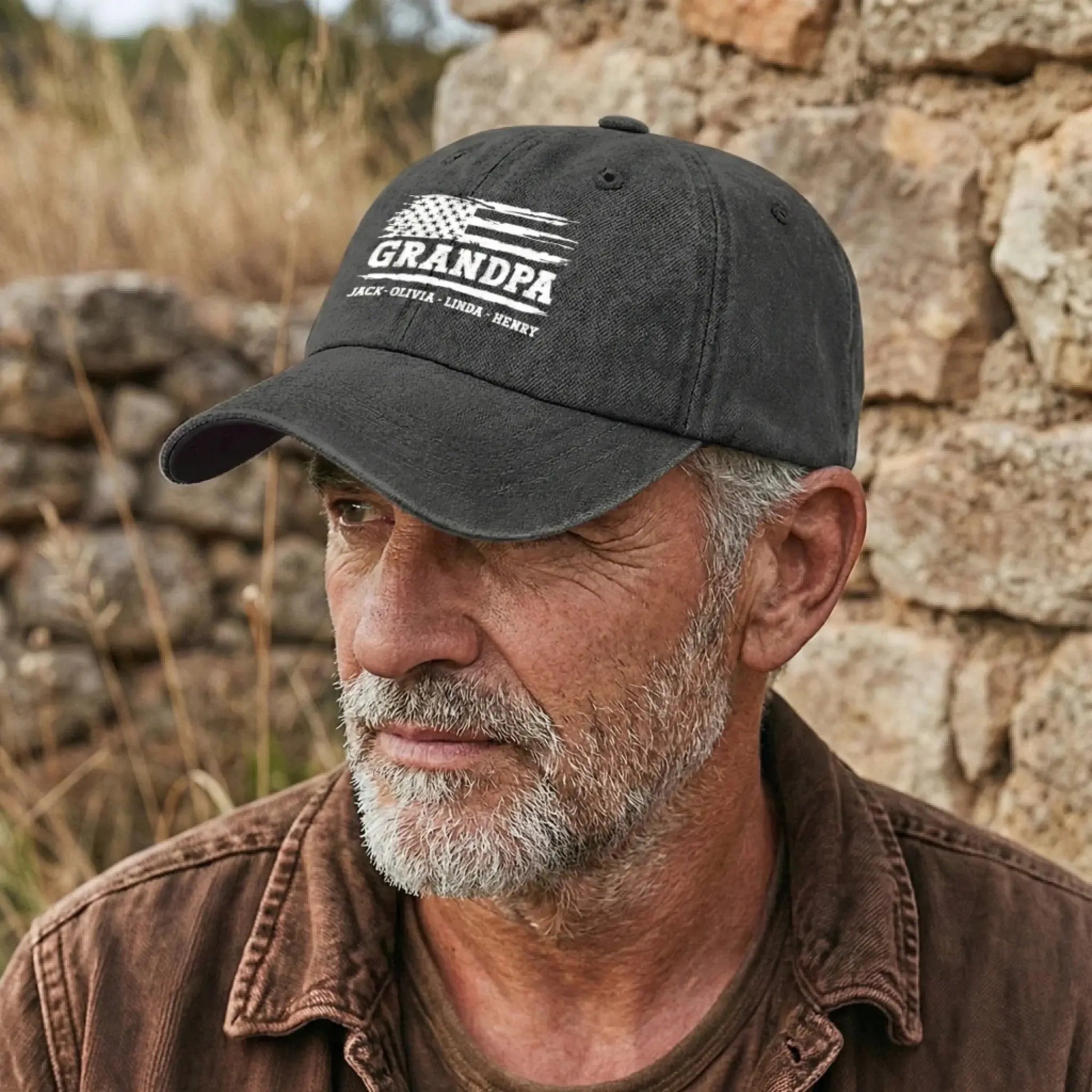 Dad/Grandpa USA Flag Hat – Personalized Distressed Denim Cap – Patriotic Gift for Dad/Grandpa  Ezcustomize
