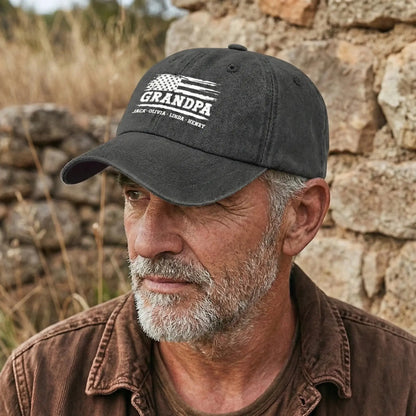 Dad/Grandpa USA Flag Hat – Personalized Distressed Denim Cap – Patriotic Gift for Dad/Grandpa  Ezcustomize