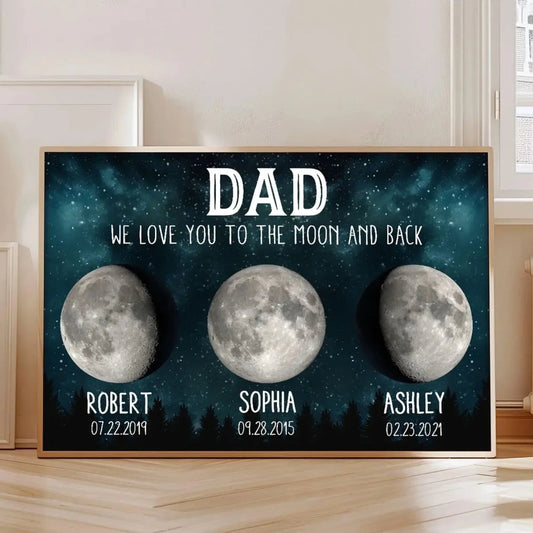 Dad We Love You To The Moon And Back – Custom Birth Moon Phase Poster/Canvas – Personalized Father's Day Gift for Dad or Husband  Ezcustomize