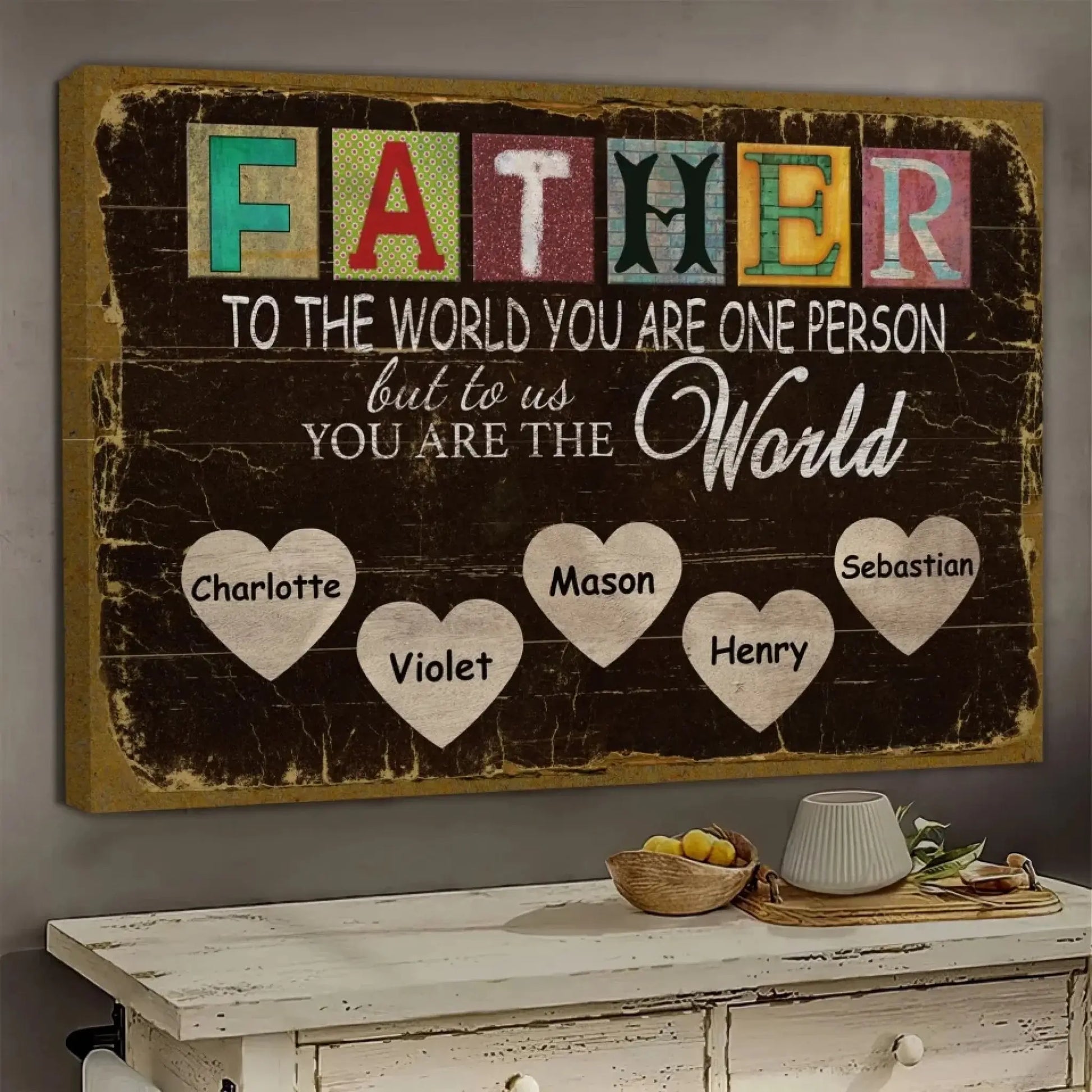 Dad You Are the World – Personalized Poster/Canvas Print, Custom Name, Family Gift Idea  Ezcustomize