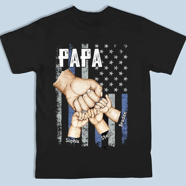 Dad & Grandkids Fist Bump Shirt – Personalized Grandpa Shirt with Custom Hand Names – 4th of July Gift for Dad