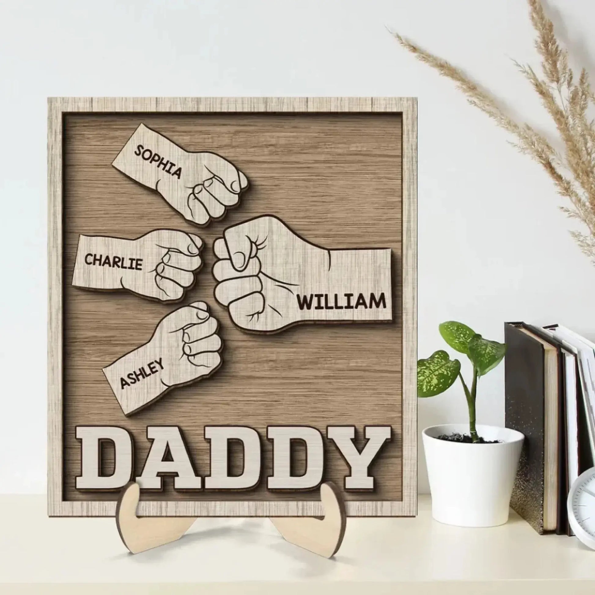 Dad & Grandpa Fist Bump Wooden Plaque - Thoughtful Personalized Gift for Father’s Day & Birthday  Ezcustomize