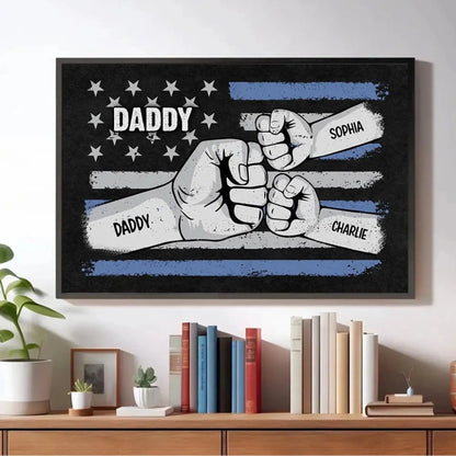 Dad & Kids Fist Bump Canvas Poster – Personalized Wall Art for Father’s Day – Custom Gift for Dad  Ezcustomize