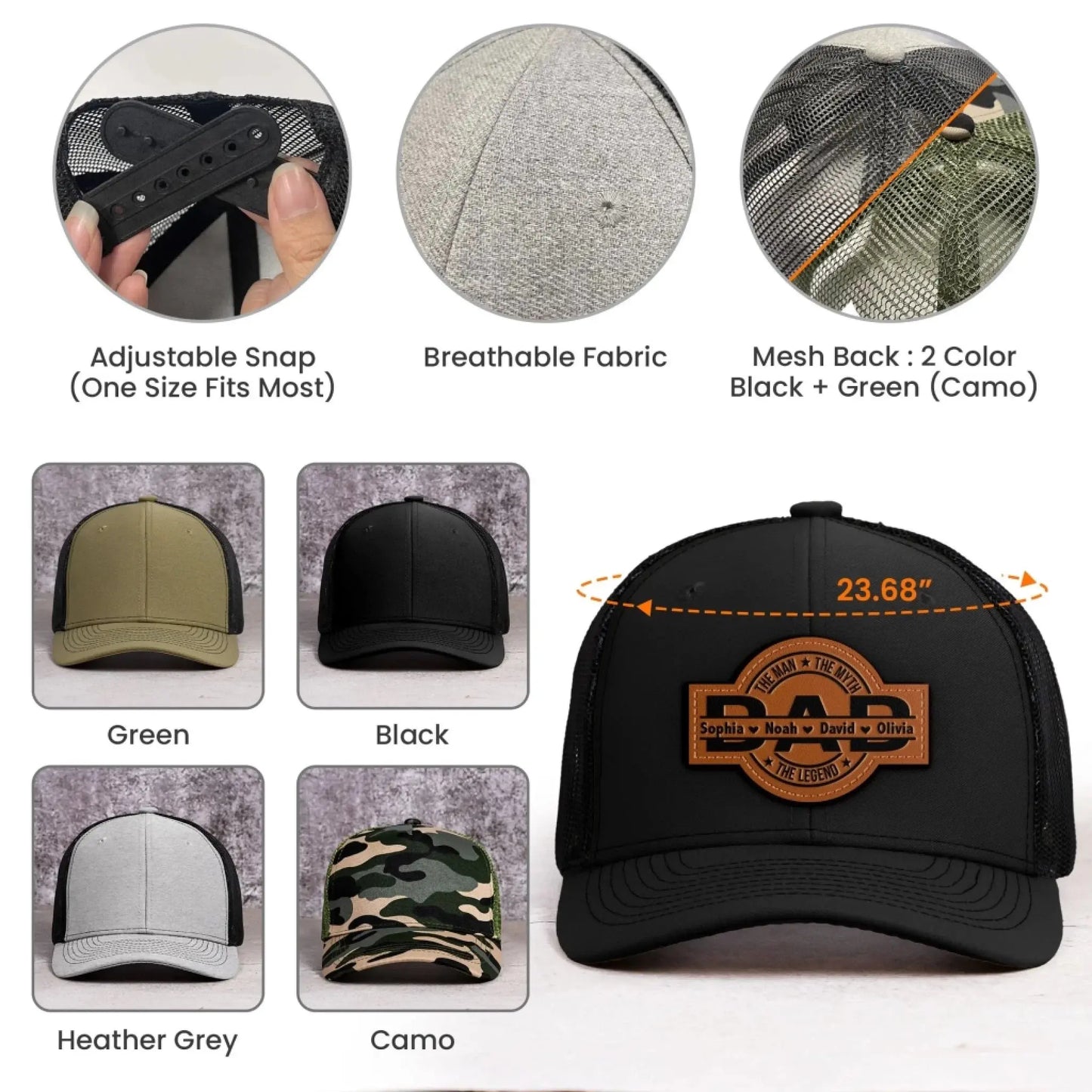 Dad, The Man, The Myth, The Legend - Personalized Leather Patch Hat  Ezcustomize
