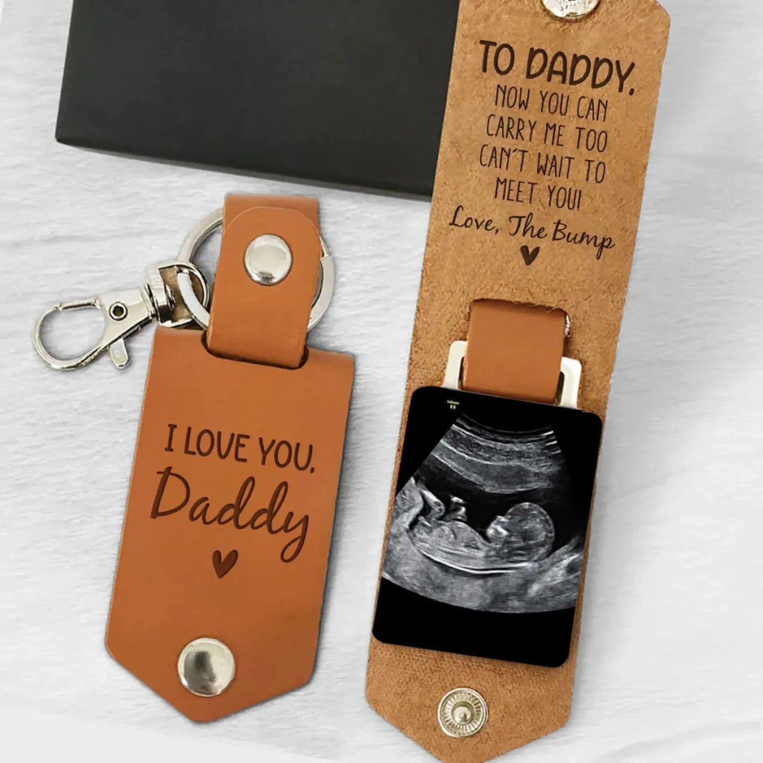 Daddy Can’t Wait to Meet You Keychain – Personalized Leather Photo Gift – Custom Keepsake from Baby Bump for New Dad  Ezcustomize