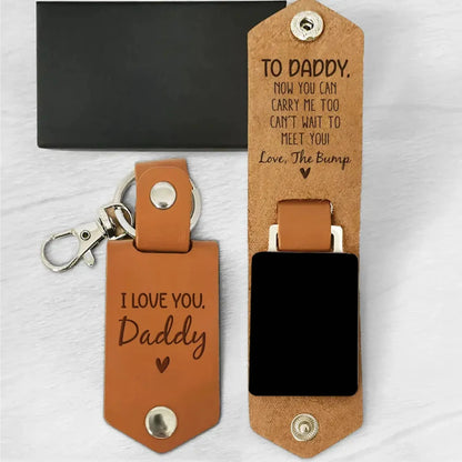 Daddy Can’t Wait to Meet You Keychain – Personalized Leather Photo Gift – Custom Keepsake from Baby Bump for New Dad  Ezcustomize
