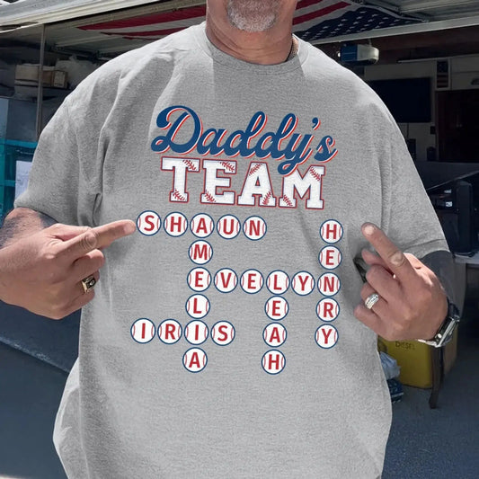 Daddy’s Baseball Team Shirt – Personalized Crossword Puzzle T-Shirt – Custom Gift for Sports Dad with Kids’ Names  Ezcustomize