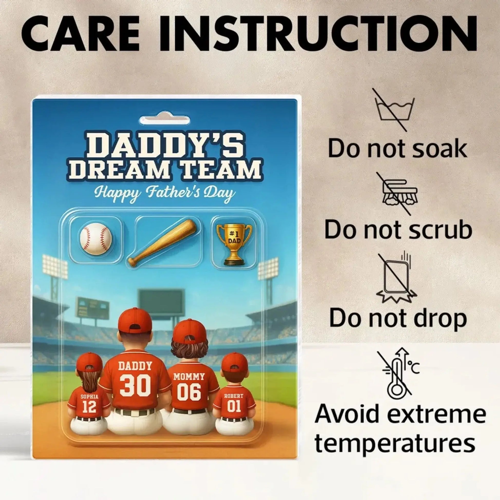 Daddy’s Dream Team Baseball Plaque – Personalized Flat Acrylic Block with Custom Figures – Father’s Day Gift for Dad  Ezcustomize