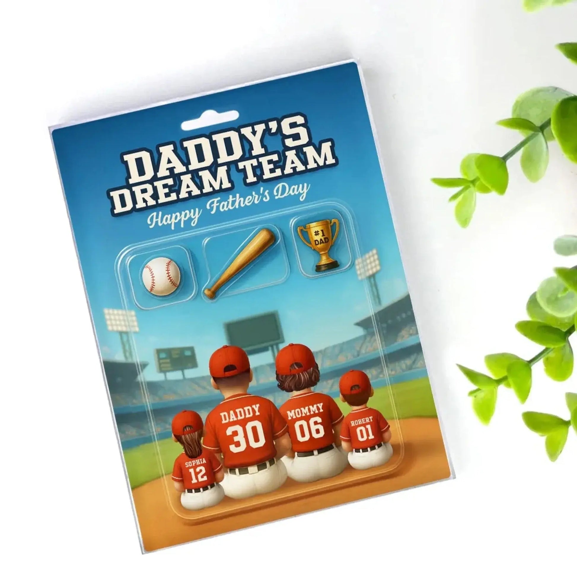 Daddy’s Dream Team Baseball Plaque – Personalized Flat Acrylic Block with Custom Figures – Father’s Day Gift for Dad  Ezcustomize