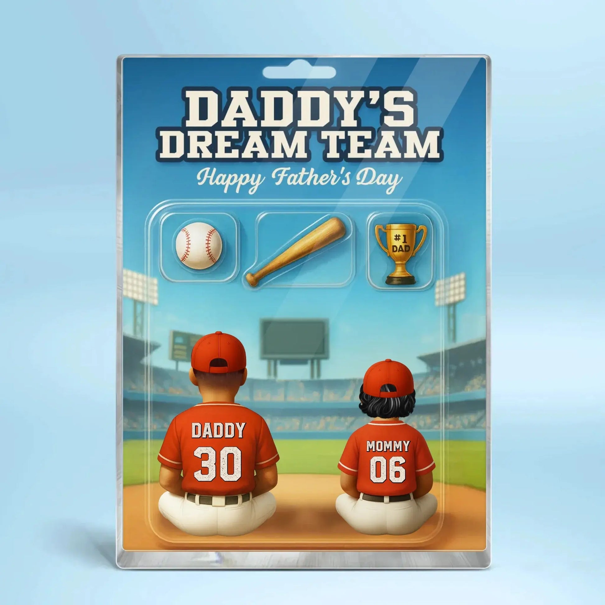Daddy’s Dream Team Baseball Plaque – Personalized Flat Acrylic Block with Custom Figures – Father’s Day Gift for Dad  Ezcustomize