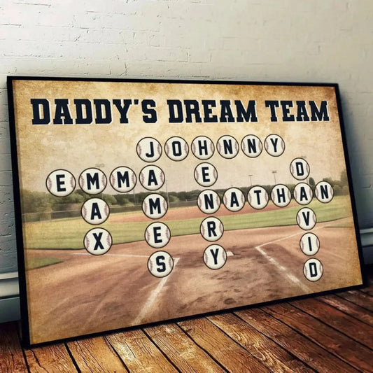 Daddy’s Team Baseball Crossword Art – Personalized Poster/Canvas – Custom Gift for Baseball Dad from Kids  Ezcustomize