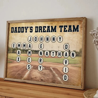 Daddy’s Team Baseball Crossword Art – Personalized Poster/Canvas – Custom Gift for Baseball Dad from Kids  Ezcustomize