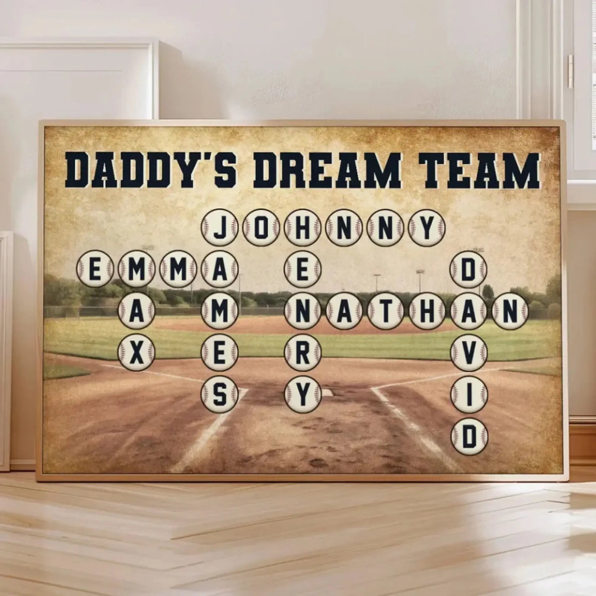 Daddy’s Team Baseball Crossword Art – Personalized Poster/Canvas – Custom Gift for Baseball Dad from Kids  Ezcustomize