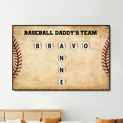 Daddy’s Team Baseball Crossword Art – Personalized Poster/Canvas – Custom Gift for Baseball Dad from Kids  Ezcustomize