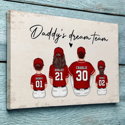 Daddy's Team Baseball Family Sitting Personalized Poster/Canvas, Gift For Dad, Grandpa, Husband  Ezcustomize