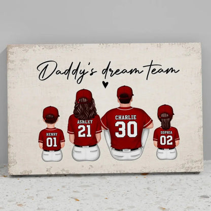 Daddy's Team Baseball Family Sitting Personalized Poster/Canvas, Gift For Dad, Grandpa, Husband  Ezcustomize