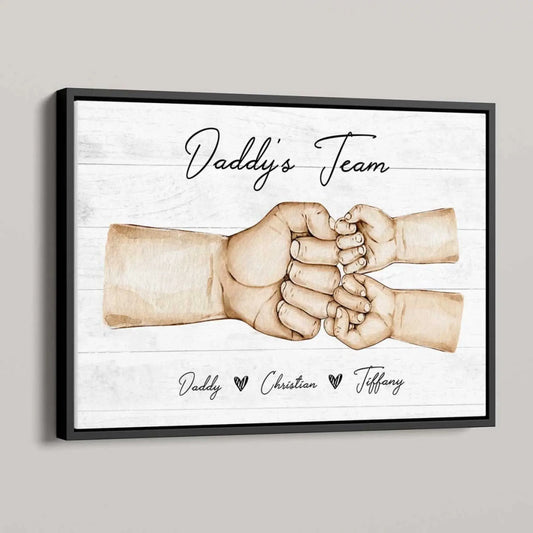Daddy’s Team Fist Bump Poster – Personalized Father’s Day Gift for Dad from Kids, Custom Hands Names Canvas Print  Ezcustomize