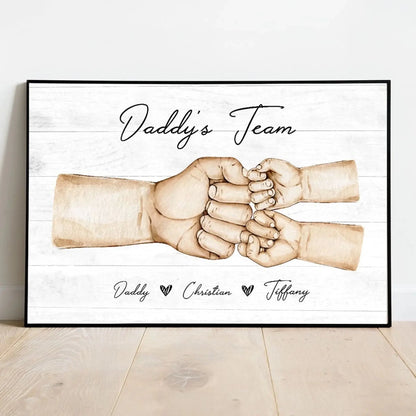 Daddy’s Team Fist Bump Poster – Personalized Father’s Day Gift for Dad from Kids, Custom Hands Names Canvas Print  Ezcustomize