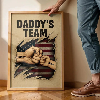 Daddy’s Team Fist Bump Wall Art – Personalized Torn Flag Poster/Canvas – Custom Father’s Day Gift for Dad  Ezcustomize