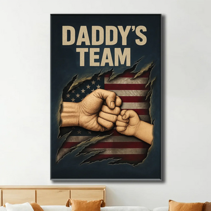 Daddy’s Team Fist Bump Wall Art – Personalized Torn Flag Poster/Canvas – Custom Father’s Day Gift for Dad  Ezcustomize