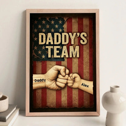 Daddy’s Team Personalized Fist Bump Poster – Custom Vintage American Flag Wall Art for Dad, Father’s Day Gift from Kids  Ezcustomize