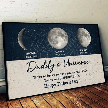 Daddy’s Universe Moon Phase Poster – Personalized Wall Art – Custom Father’s Day Gift Celebrating Special Moments  Ezcustomize