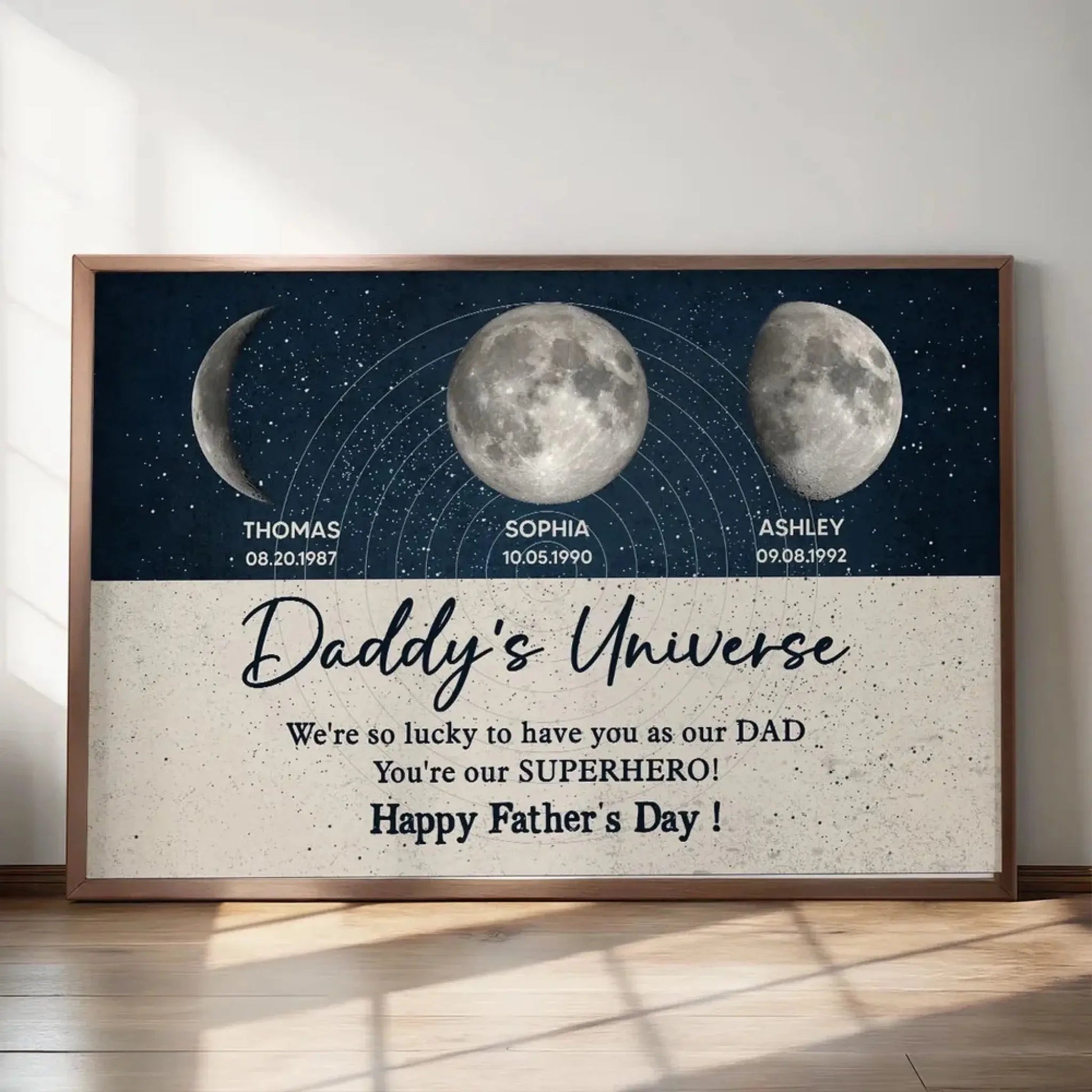Daddy’s Universe Moon Phase Poster – Personalized Wall Art – Custom Father’s Day Gift Celebrating Special Moments  Ezcustomize