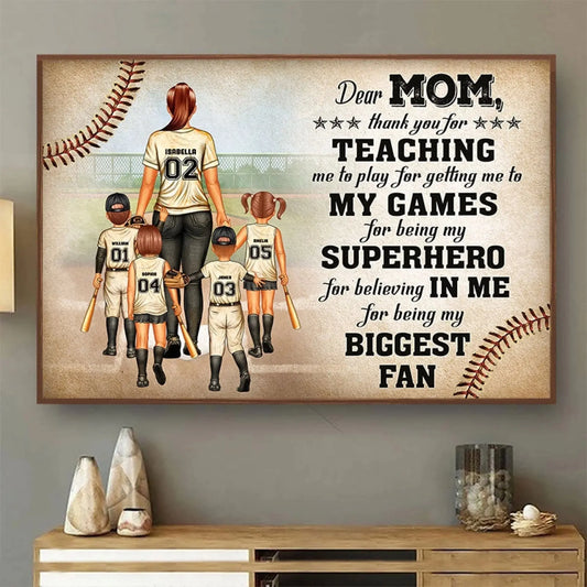 Dear Mom Baseball Poster – Personalized Back View Gift for Mother from Kids, Thank You Quote for Sports Moms  Ezcustomize
