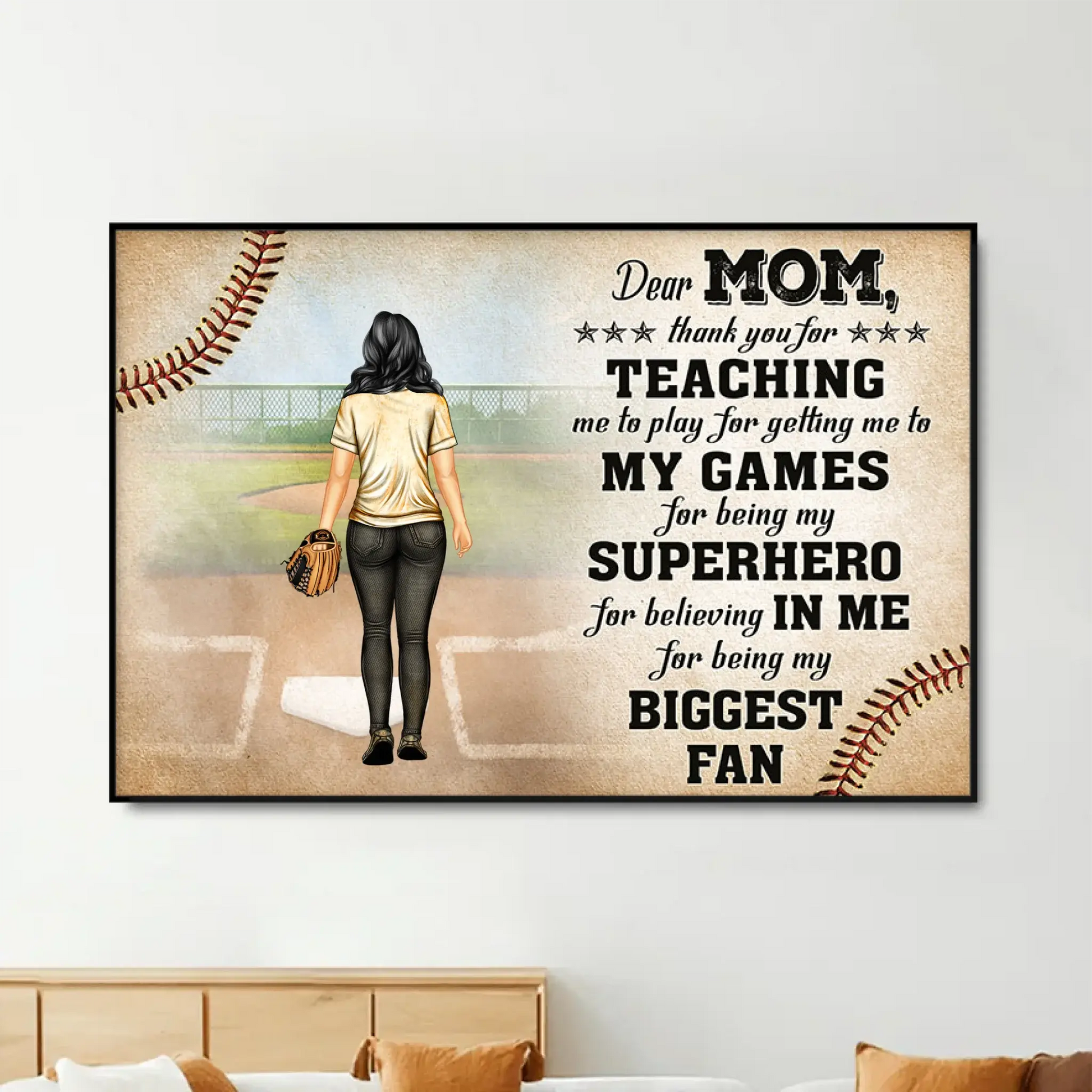 Dear Mom Baseball Poster – Personalized Back View Gift for Mother from Kids, Thank You Quote for Sports Moms  Ezcustomize