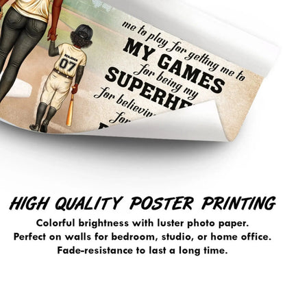 Dear Mom Baseball Poster – Personalized Back View Gift for Mother from Kids, Thank You Quote for Sports Moms  Ezcustomize