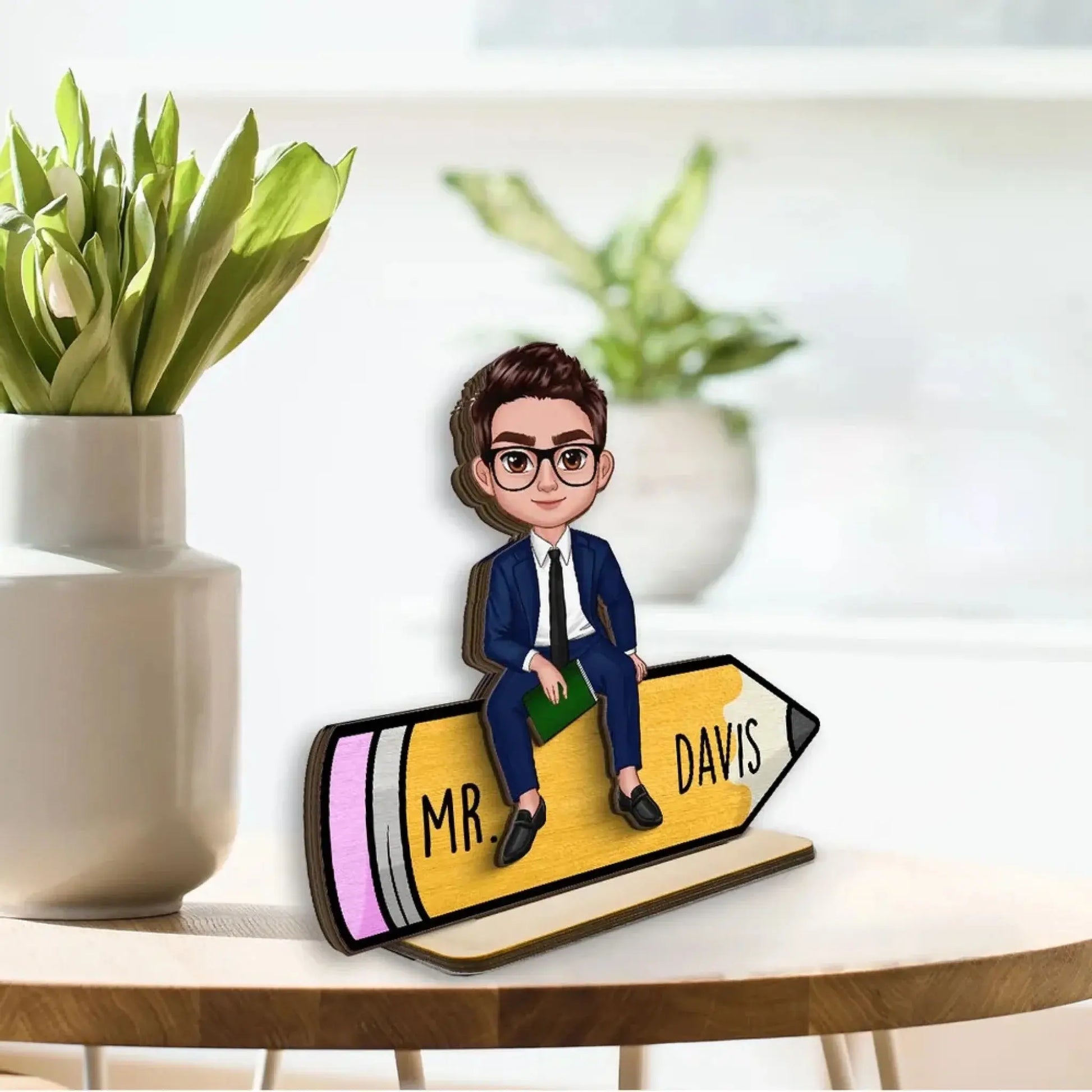 Doll Teacher Sitting On Pencil - Personalized Teacher Wooden Plaque – 2-Layer – Back to School Gift, Classroom or Office Decor  Ezcustomize