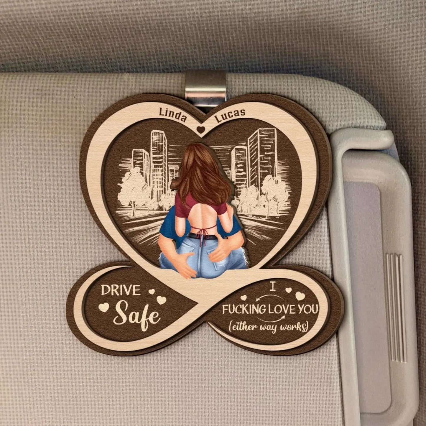 Drive Safe I F*cking Love You – Personalized Wooden Car Visor Clip – Funny & Emotional Anniversary Valentine’s Day Gift for Him or Her  Ezcustomize